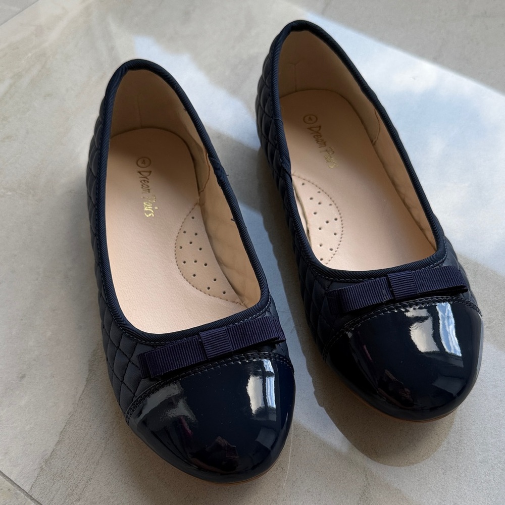 Dream Pairs Navy Quilted Flats with Bow